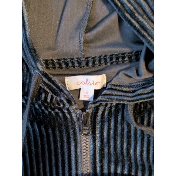 Colsie Hoodie S Cropped Black Velvet Stripe Full Zip Target Chunky 90s Style - Picture 7 of 8